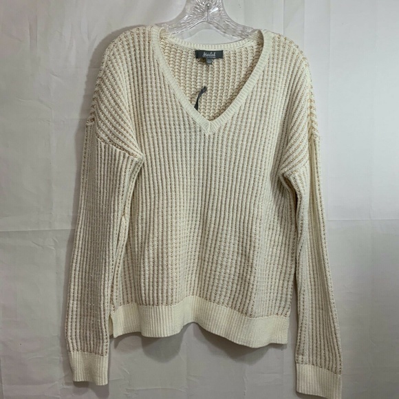 Marled Womens NWT Ivory w/Gold Lurex PullOver Sweater Size L - Picture 1 of 8